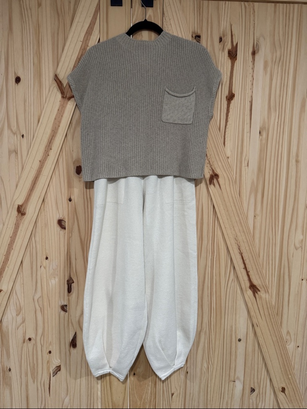Free People Light Gray Ribbed Pocket Sweater Vest and pants set